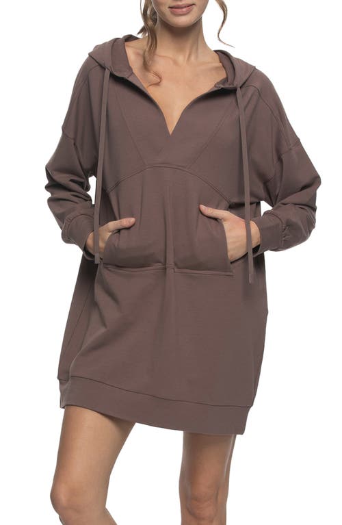 Felina Kimora Long Sleeve Sweatshirt Lounge Dress In Brown