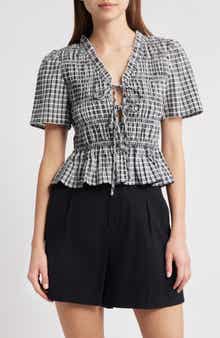 Rails Portia Stripe Smocked Ruffle Seersucker Crop Top
