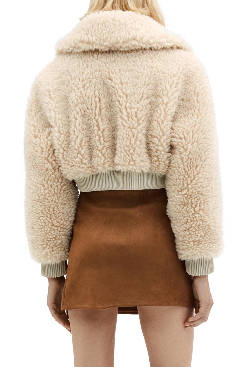 Faux Shearling Crop Aviator Jacket, Alternate, color, ECRU