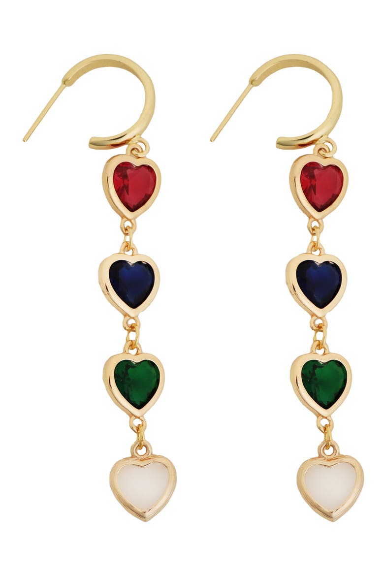 Crystal Heart Linear Drop Earrings, Main, color, GOLD MULTI