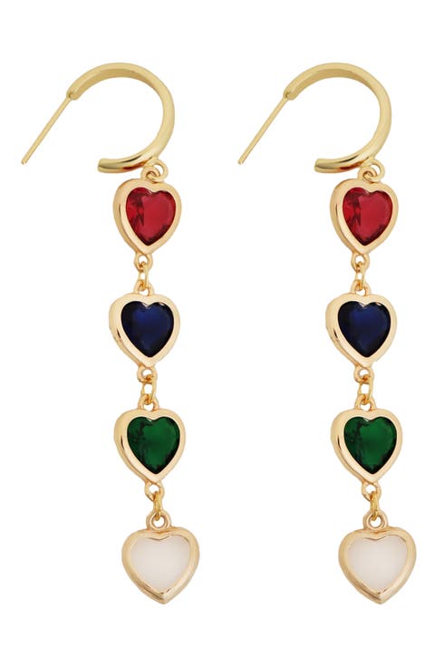 Crystal Heart Linear Drop Earrings