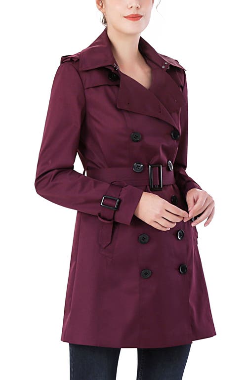 Kimi & Kai Rosie Hooded Trench Coat In Burgundy