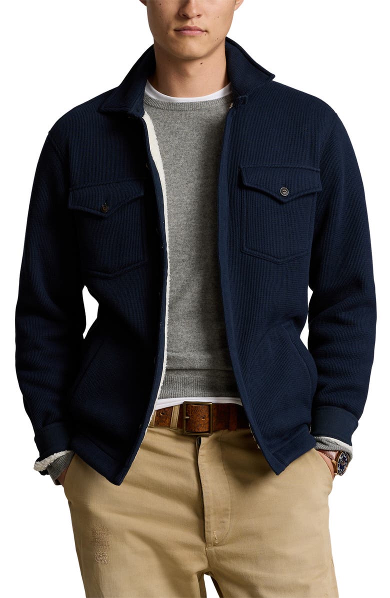 Polo Ralph Lauren Waffle Stitch Shirt Jacket with Faux Shearling Lining, Main, color,