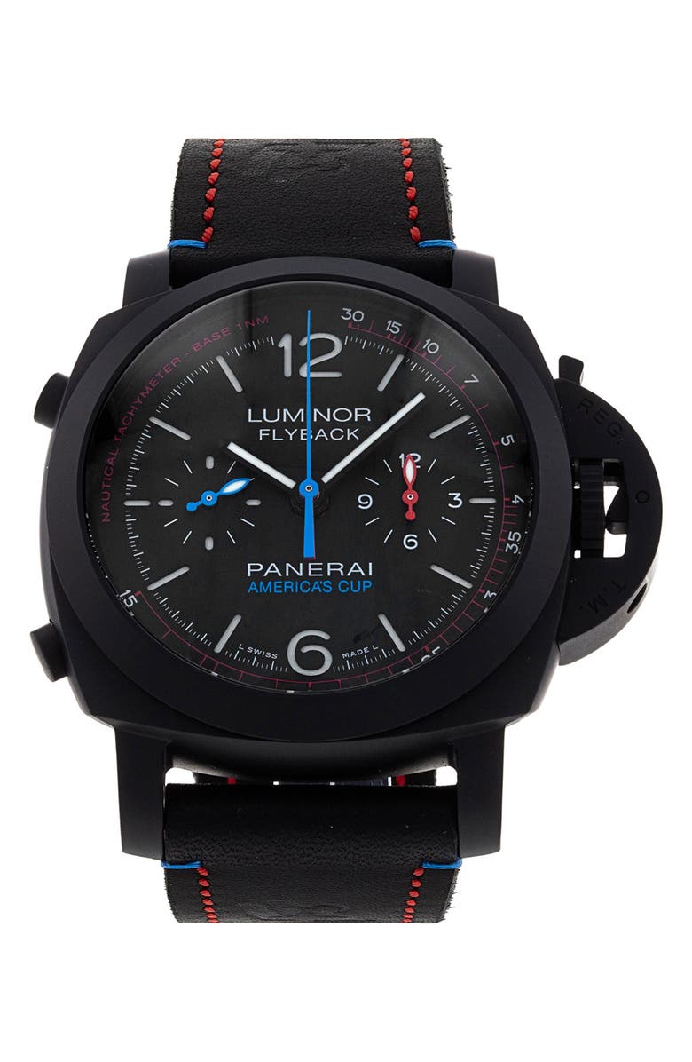 Watchfinder & Co. Panerai Preowned 2017 Luminor 1950 PAM00725 Leather Strap Chronograph Watch, 44mm, Main, color, Black