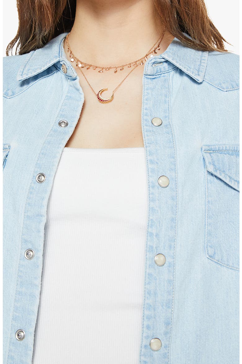 The Super Exes Frayed Step Hem Crop Snap-Up Denim Shirt, Alternate, color, NO END IN SIGHT
