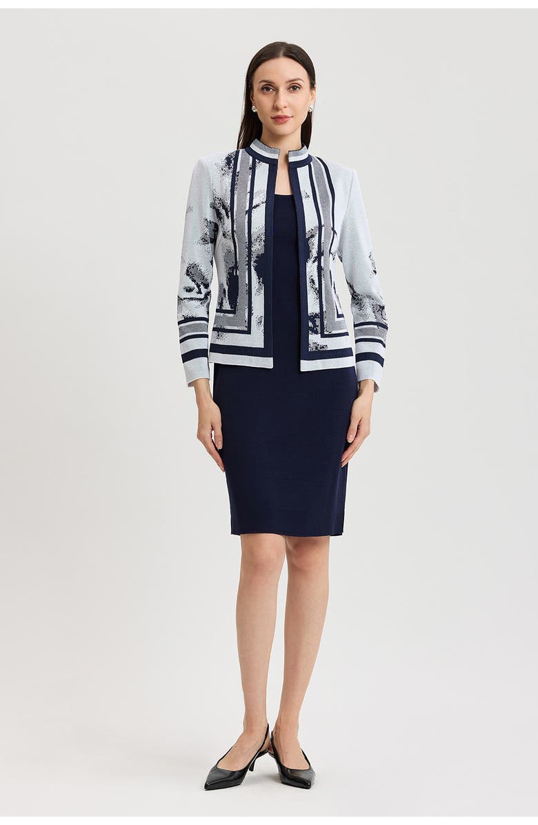 Ming Wang Heritage Abstract Two-Tone Knit Jacket, Alternate, color, Indigo/White
