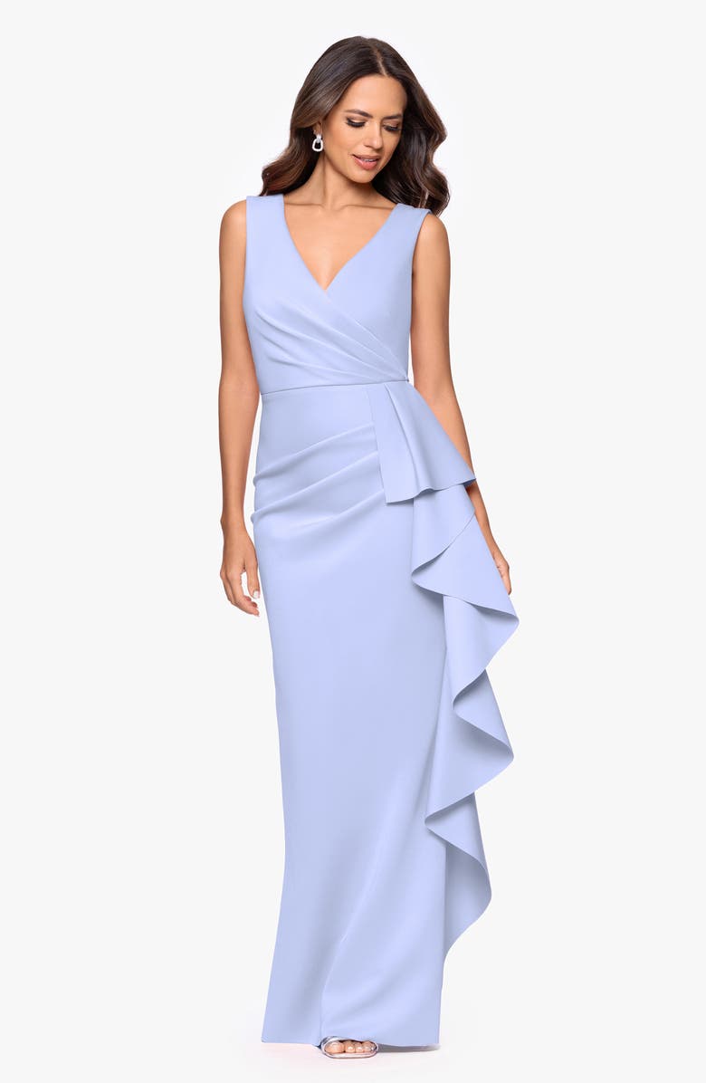 Betsy & Adam Ruffle Scuba Gown, Alternate, color, Sky Blue