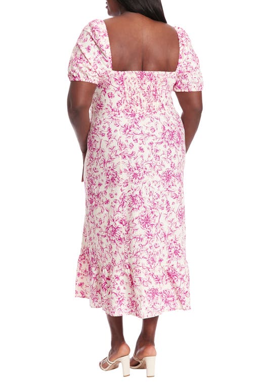 LONDON TIMES LONDON TIMES FLORAL SHORT SLEEVE EMPIRE WAIST LINEN BLEND MIDI DRESS