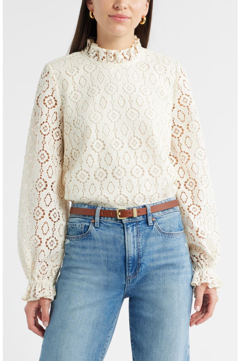 Ruffle Lace Top, Main, color, IVORY PRISTINE
