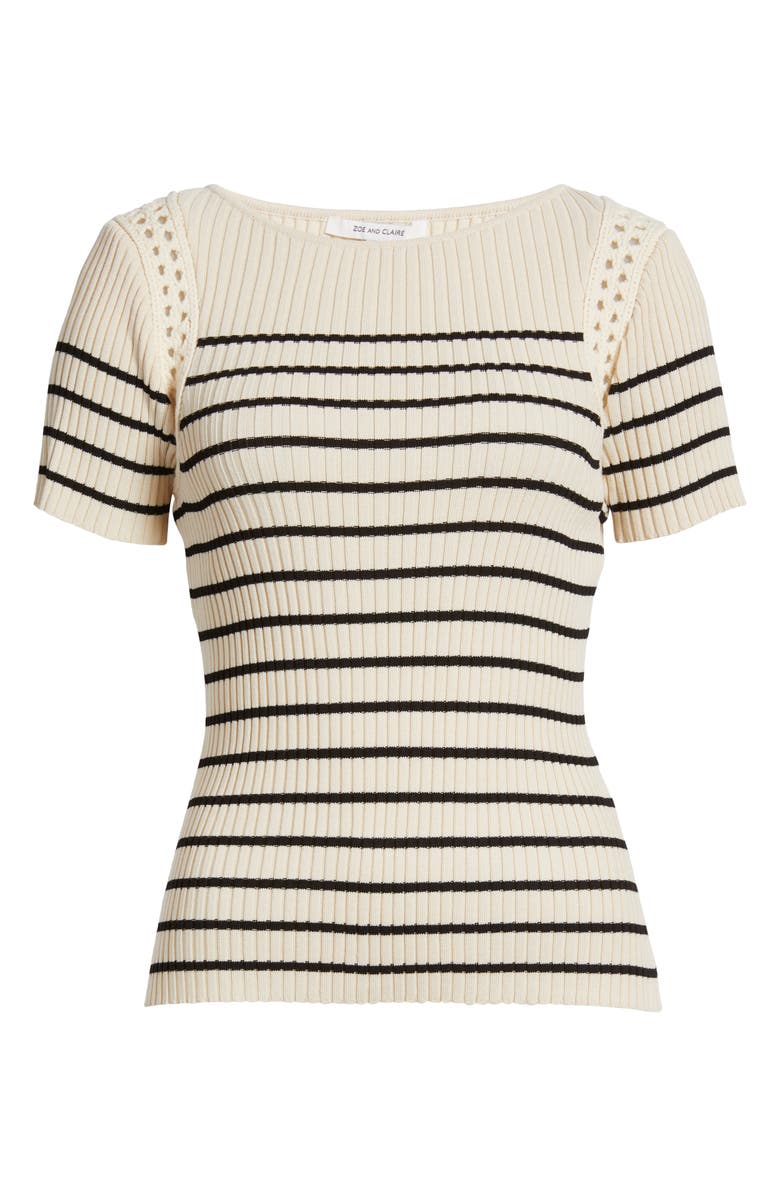 ZOE AND CLAIRE Stripe Crochet Trim Sweater, Alternate, color, 