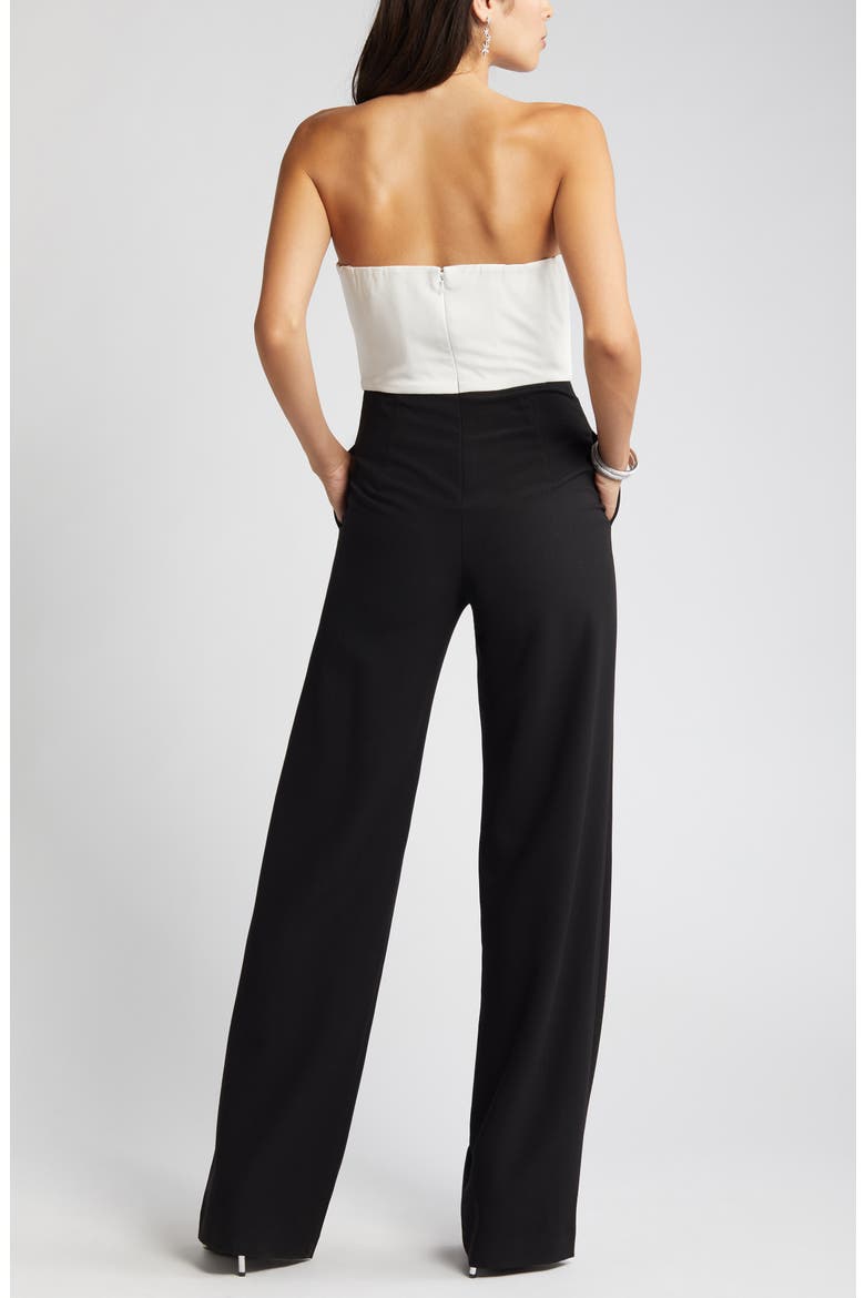 Jada Strapless Wide Leg Jumpsuit, Alternate, color, BLACK / PEARL
