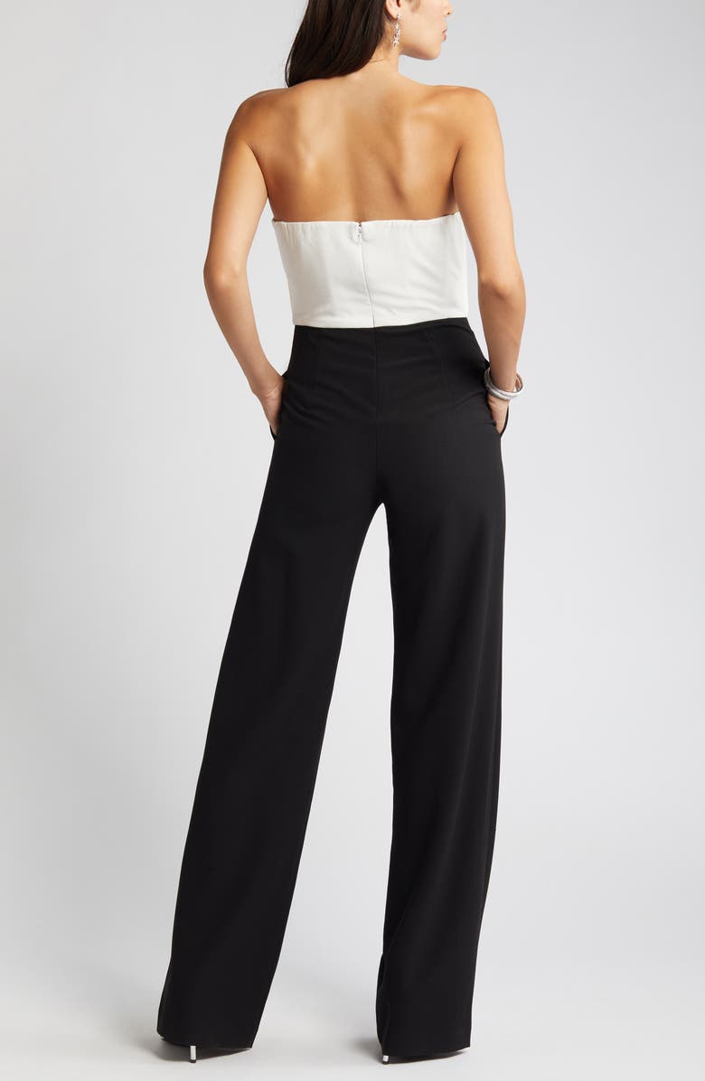 Black Halo Jada Strapless Wide Leg Jumpsuit, Alternate, color, Black / Pearl