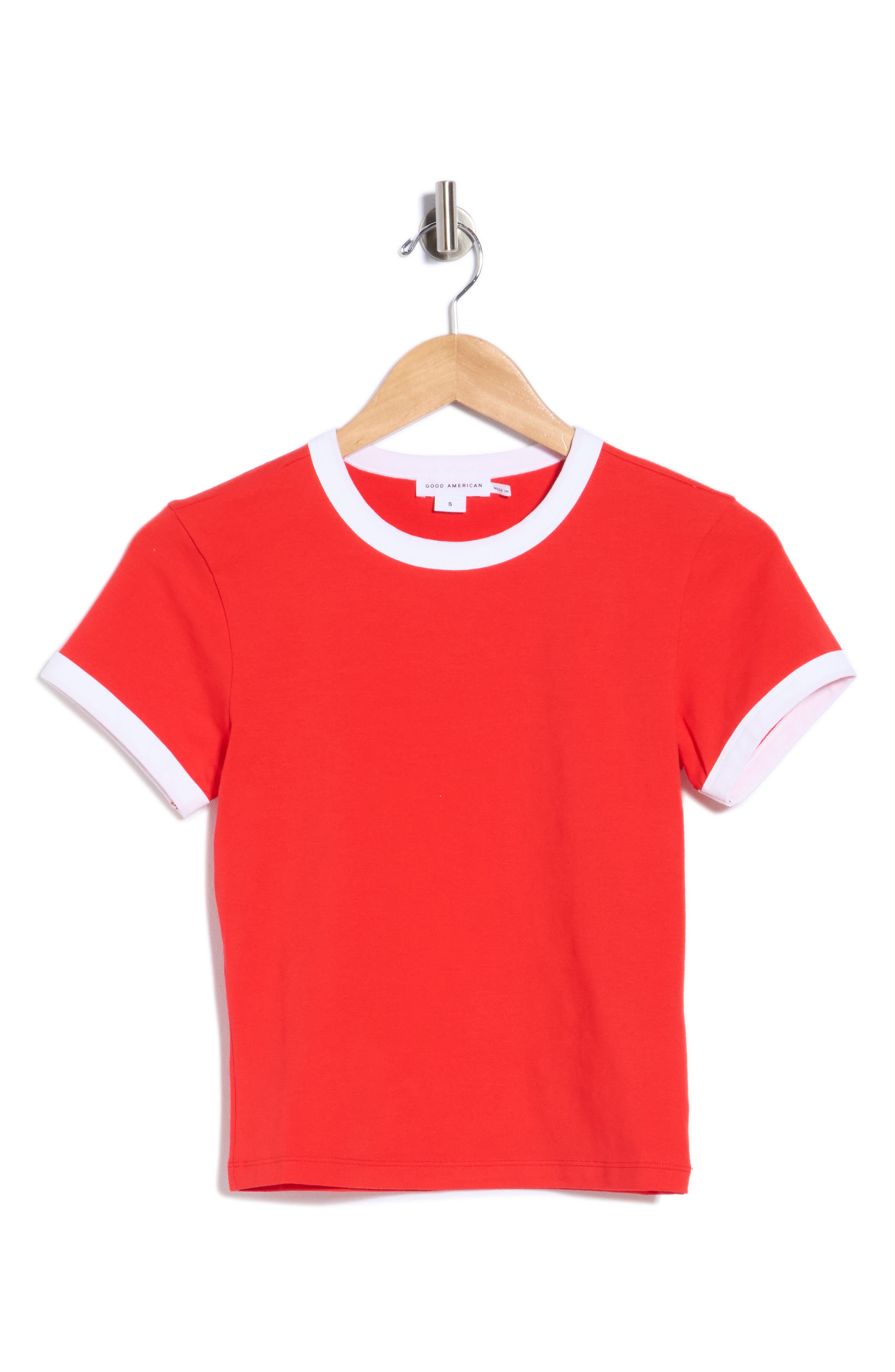 Good American Stretch Cotton Crop Ringer T-Shirt