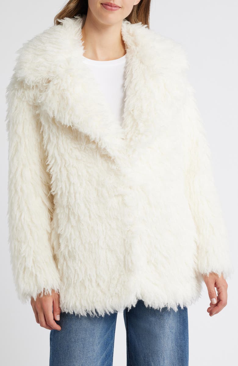 Lucky Brand Shawl Collar Shaggy Faux Fur Jacket, Main, color,