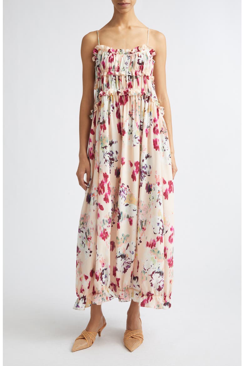 Clove Floral Tiered Silk Chiffon Dress, Main, color, SUMMER GARDEN