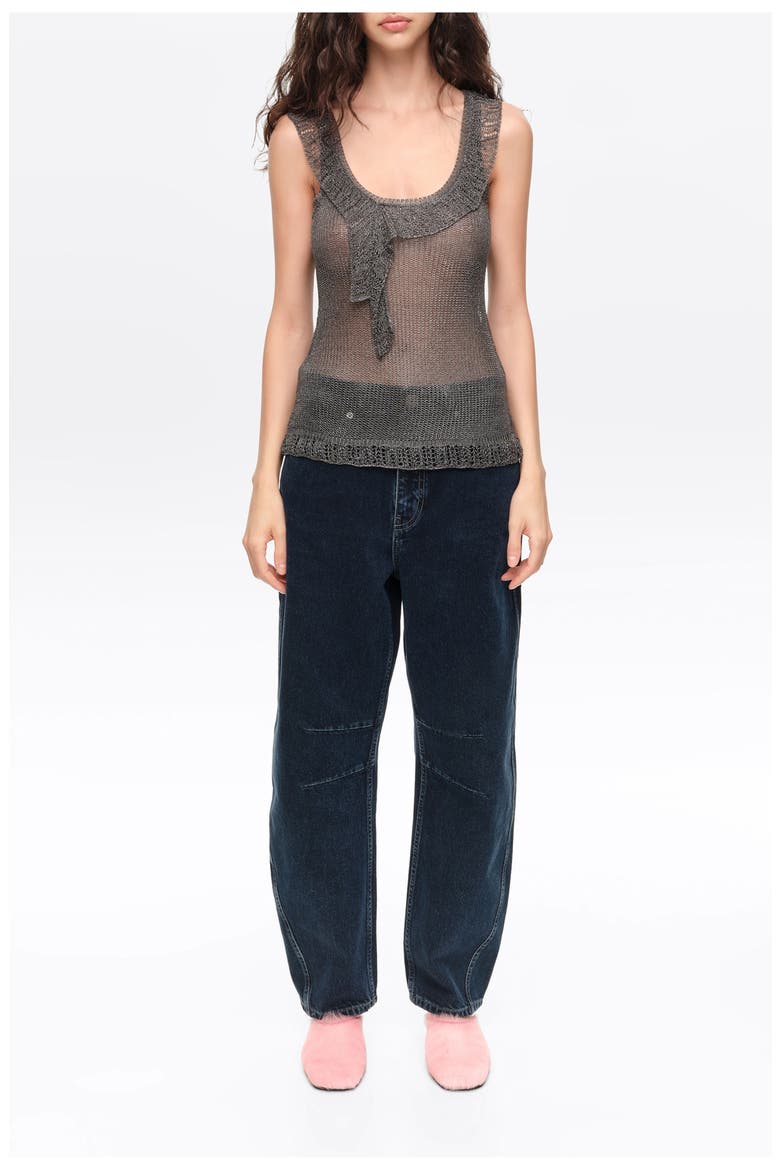Denim Barrel Leg 5-Pocket Trousers, Main, color, DARK DENIM BLUE