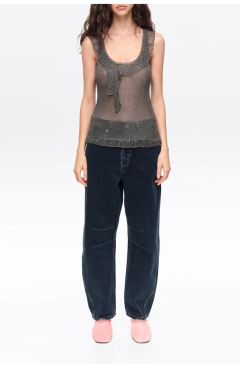 Denim Barrel Leg 5-Pocket Trousers