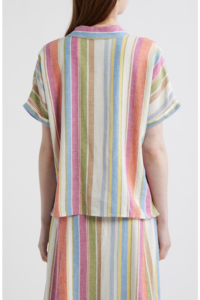 Stripe Linen Blend Short Sleeve Button-Up Shirt, Alternate, color, IVORY MULTI STRIPE