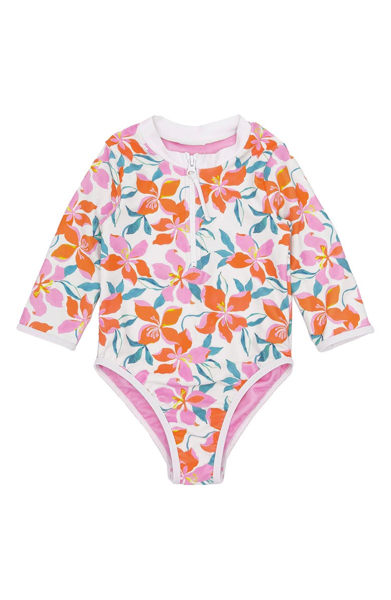 Feather 4 Arrow Sun Seeker Long Sleeve Rashguard One-Piece Swimsuit, Main, color, 