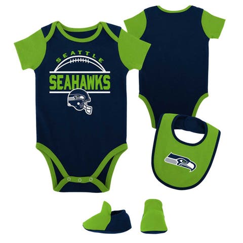 Newborn & Infant College Navy/Neon Green Seattle Seahawks Home Field Advantage Three-Piece Bodysuit, Bib & Booties Set