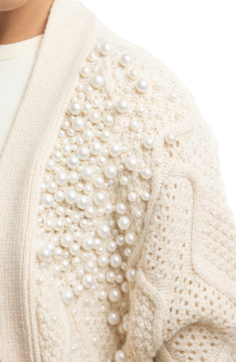 SAACHI Faux Pearl Open Knit Cardigan, Alternate, color, Ivory