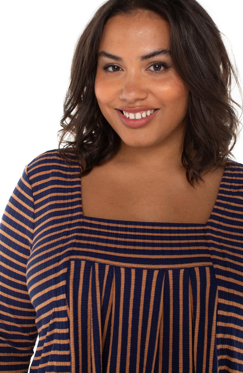 Liverpool Los Angeles Pleated Square Neck Top, Alternate, color, Blue/ Ginger Stripe