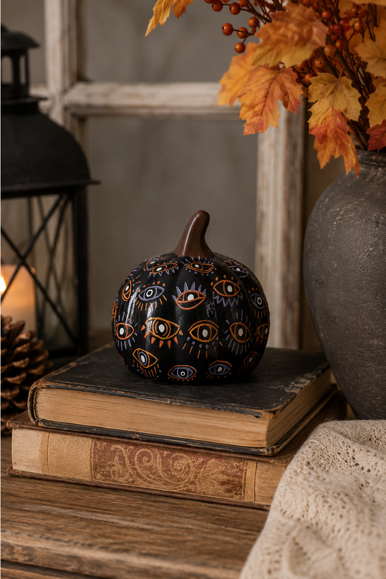 Black Small Opening Mystic Eye Pumpkin Figurine 3.9", Alternate, color, Black