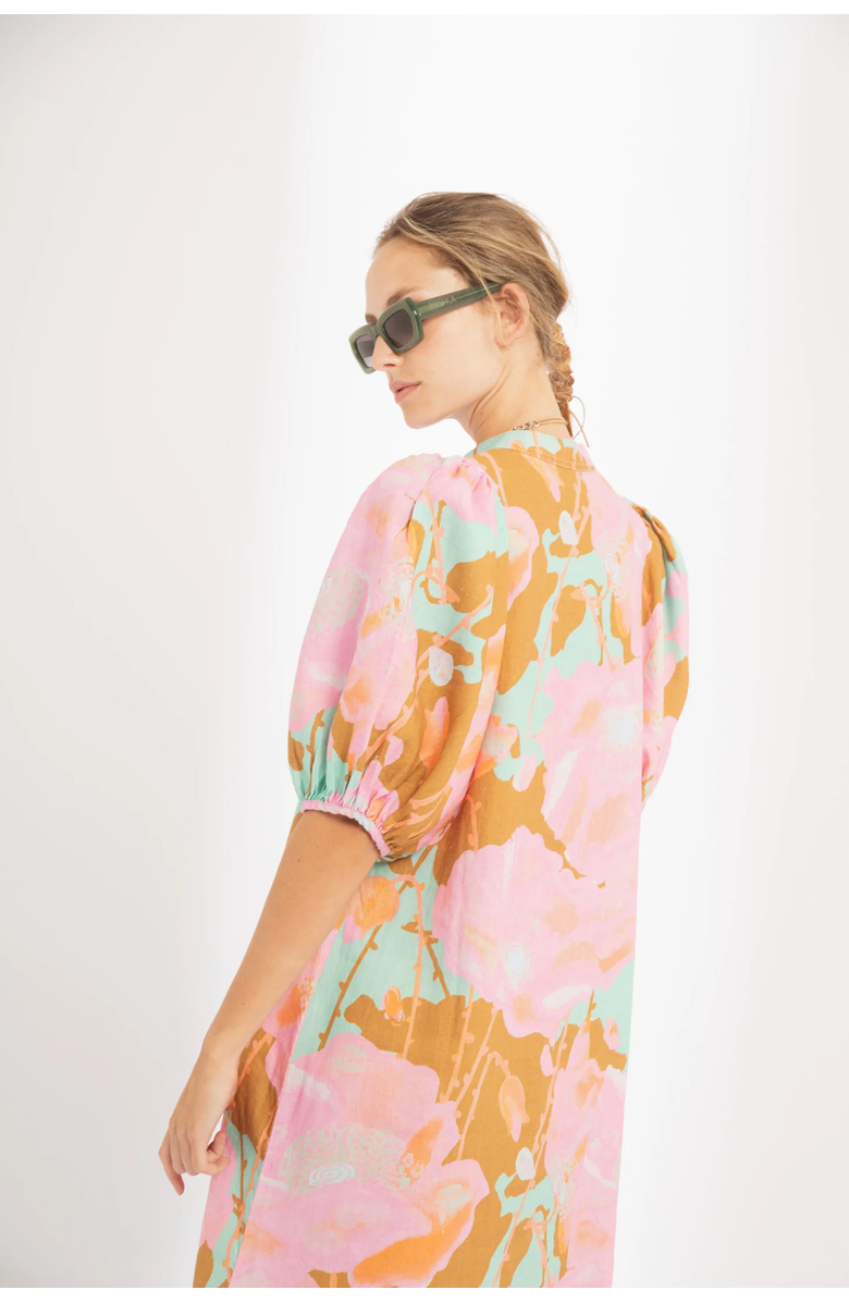 LANHTROPY Bubble Linen Dress, Alternate, color, Aquarela