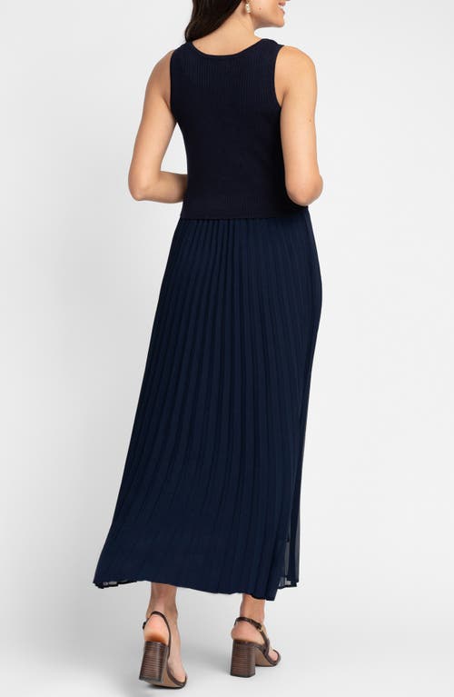 Shop Seraphine Sleeveless Knit & Chiffon Maternity/nursing Dress In Blue