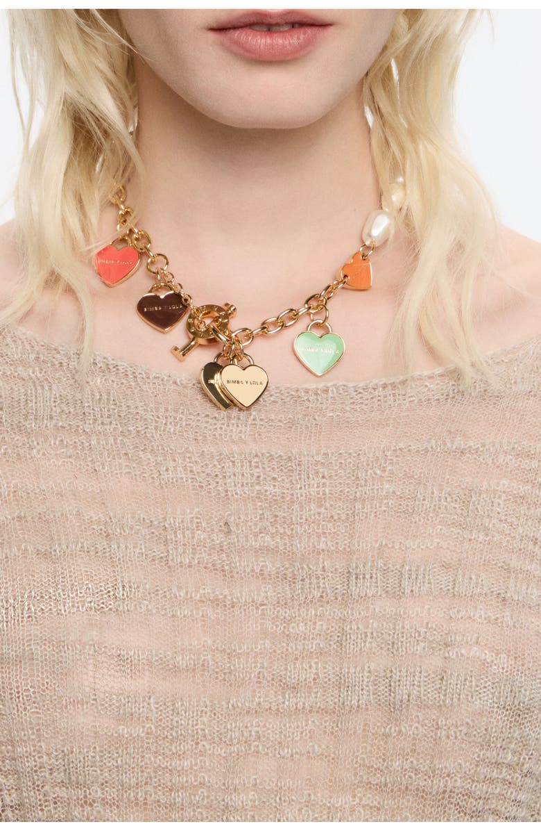 Bimba y Lola Chain Hearts Logo Necklace, Alternate, color, Gold