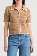 NVLT Scalloped Short Sleeve Crochet Cardigan