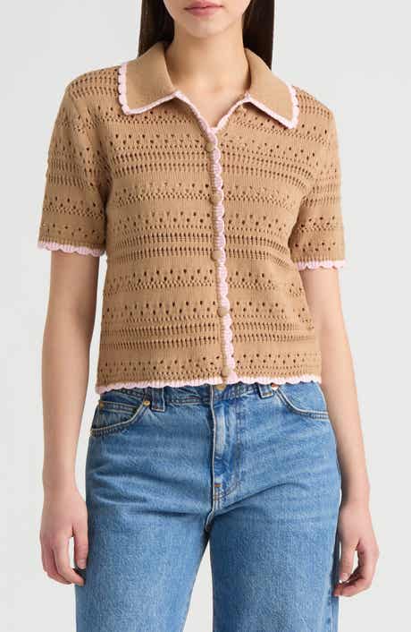 Scalloped Short Sleeve Crochet Cardigan