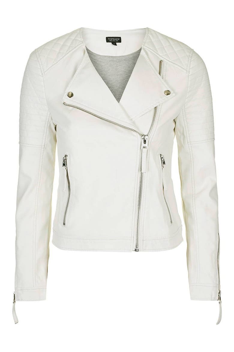 Faux Leather Biker Jacket, Alternate, color, WHITE