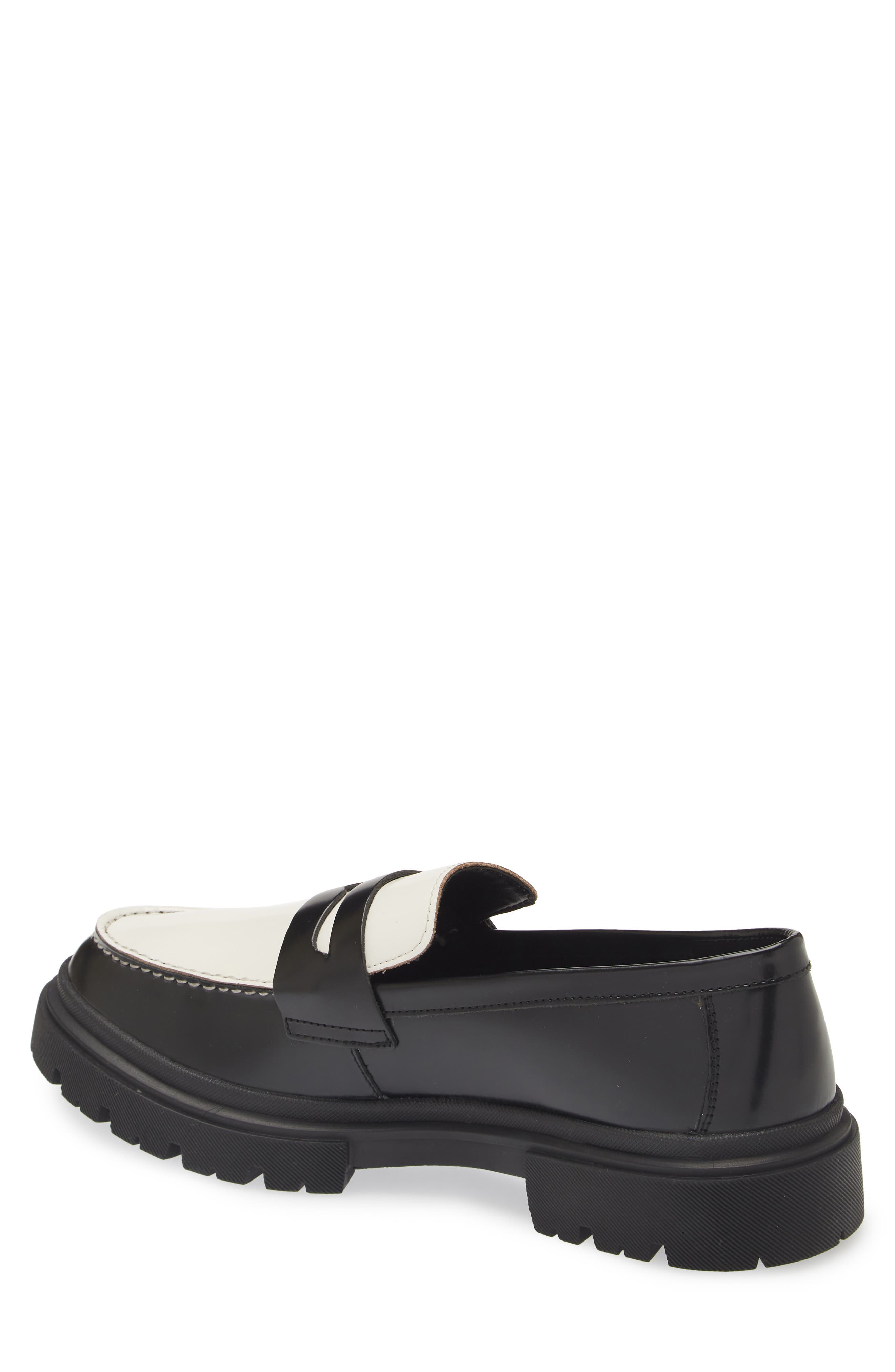 Zaccai Lug Sole Penny Loafer, Alternate, color, BLACK WHITE
