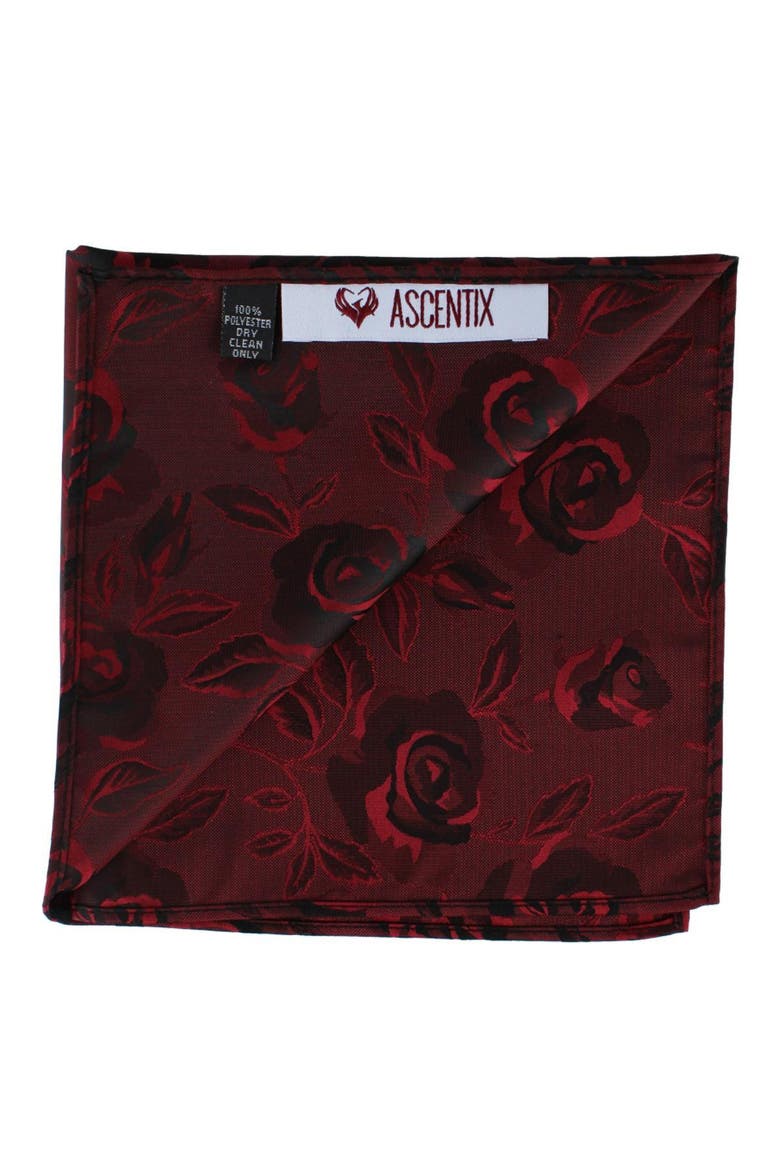 Rose Print Tone on Tone Pocket Square, Alternate, color, Red