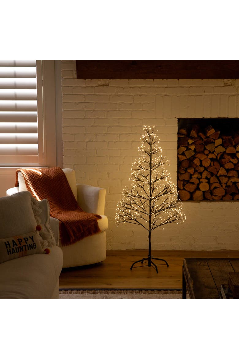 4-ft Pre-Lit Artificial Halloween Black Starburst Tree with 800 Fairy Warm White LED Lights, Alternate, color, Black