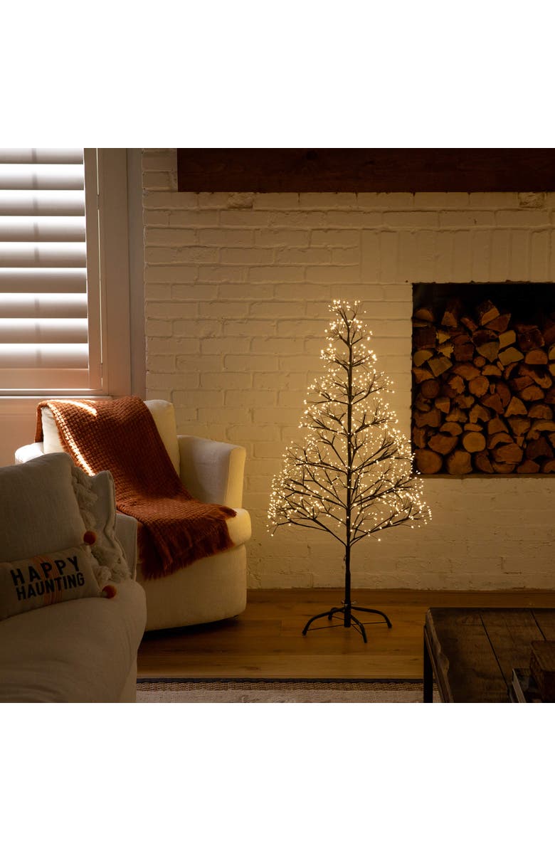 NEARLY NATURAL 4-ft Pre-Lit Artificial Halloween Black Starburst Tree with 800 Fairy Warm White LED Lights, Alternate, color, Black