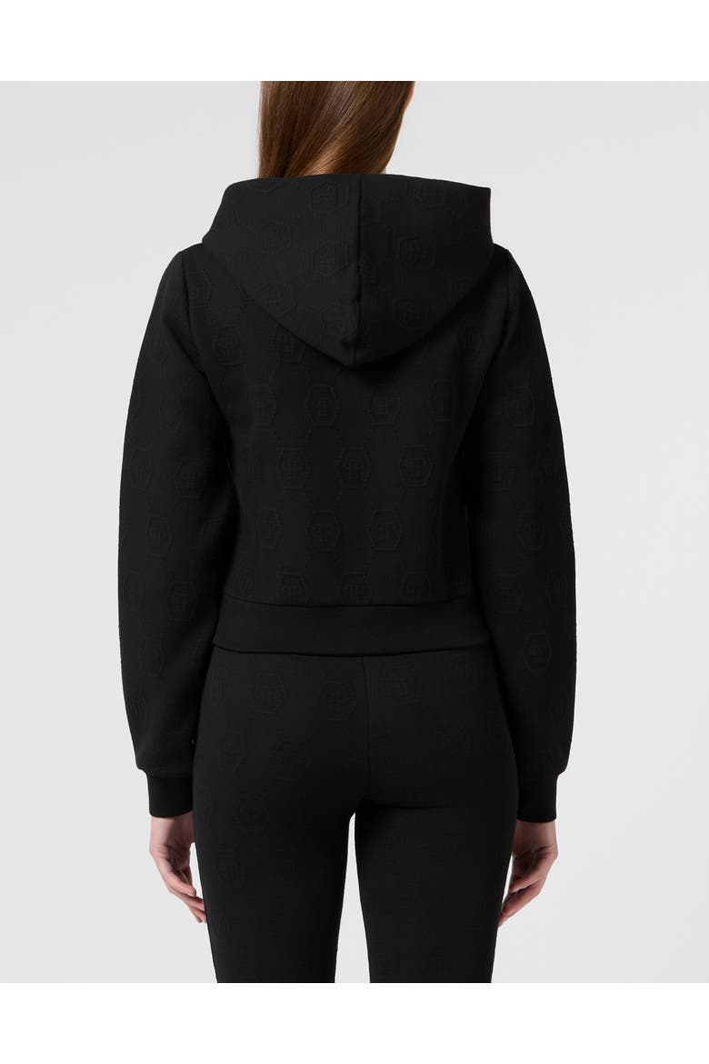 Zip Hoodie Jacquard Monogram Women, Alternate, color, black