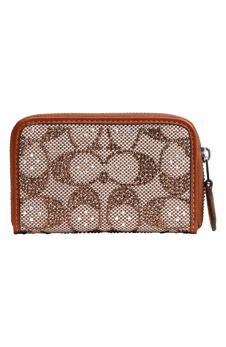 COACH Small Crystal Signature Logo Jacquard Zip Around Card Holder, Alternate, color, Lh/Burnished Amber