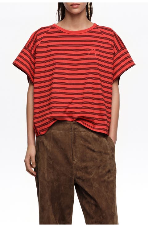 Striped Cropped T-shirt With Embroidered Logo