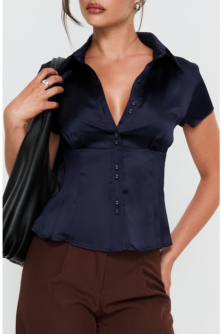 Cottesloe Satin Top, Main, color, NAVY