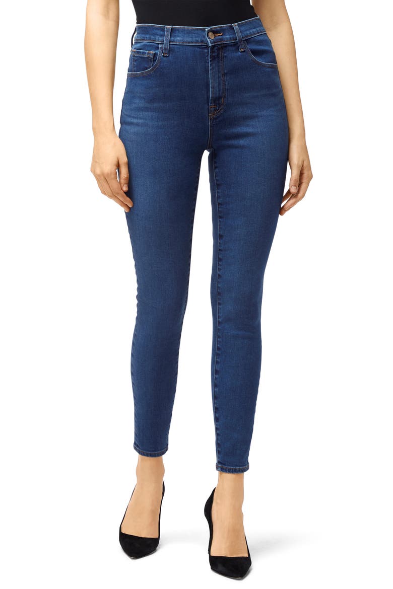 Leenah Super High Waist Raw Ankle Skinny Jeans, Main, color, CYBER