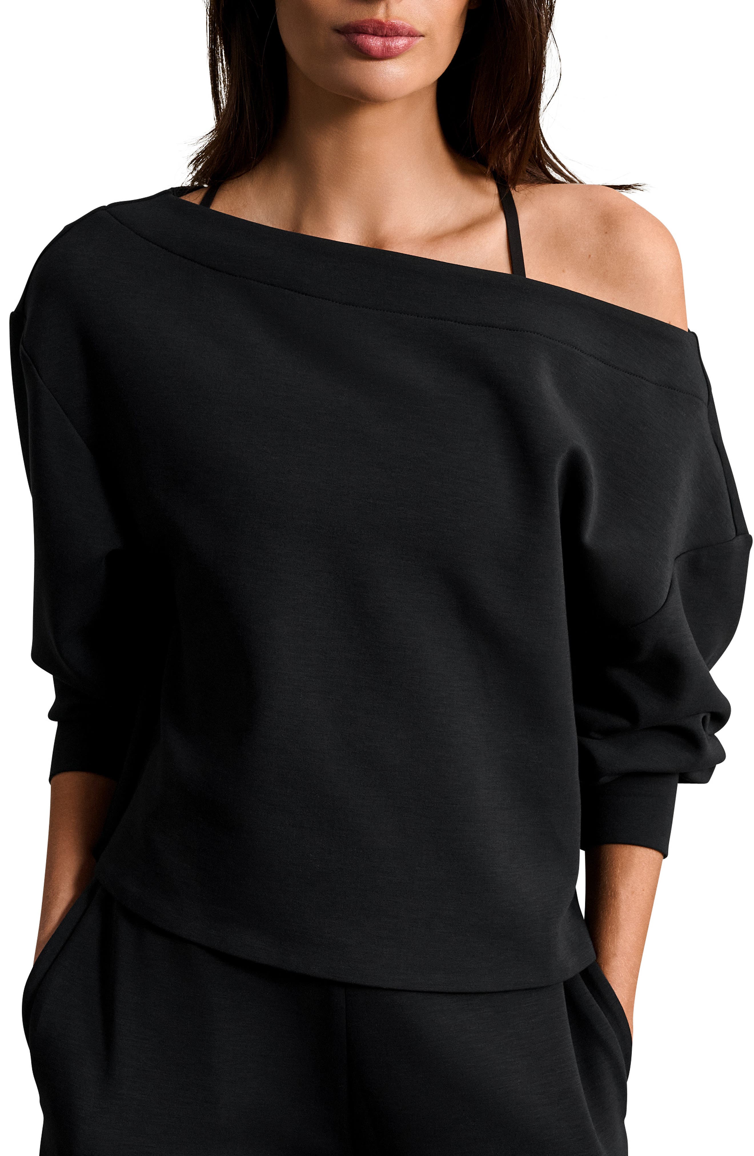 Rhone Dreamglow Bateau Sweatshirt In Pure Black Heather