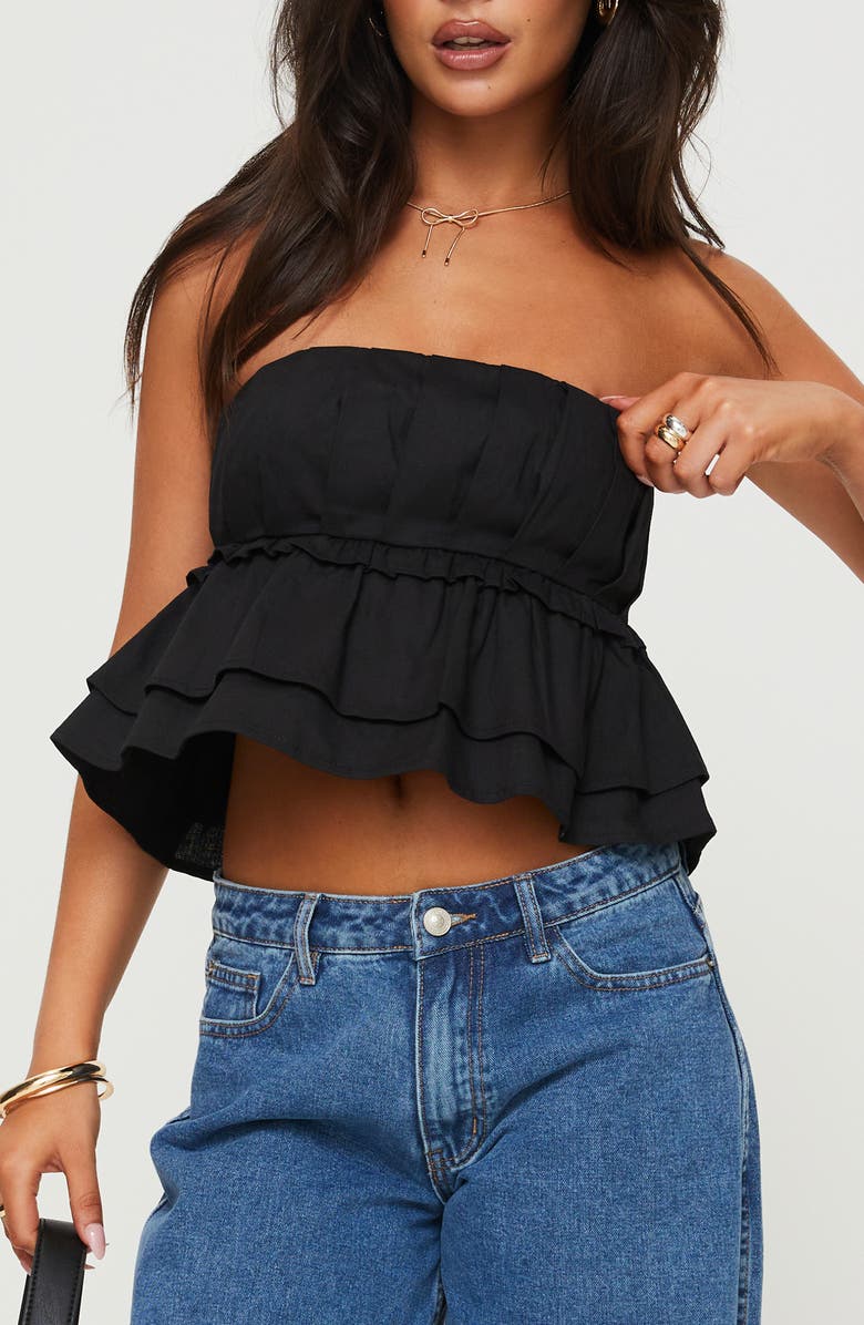 Princess Polly Ericka Strapless Peplum Top, Main, color, Black