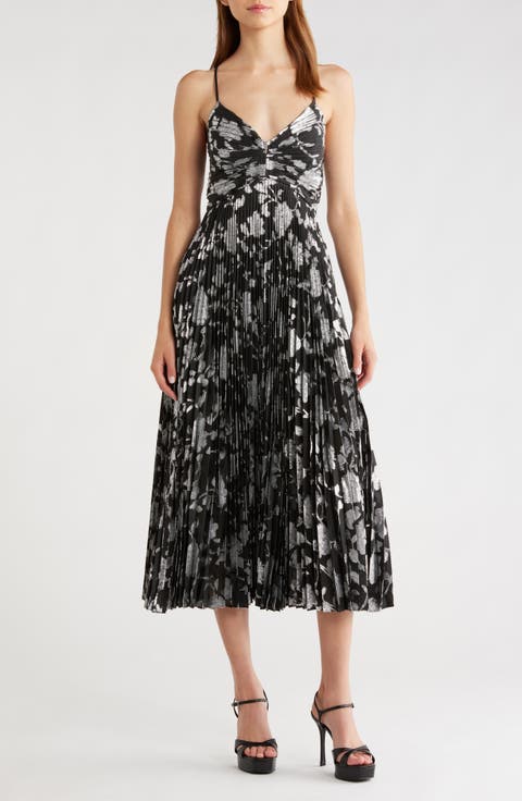 Saoirse Floral Metallic Pleated Mini Dress