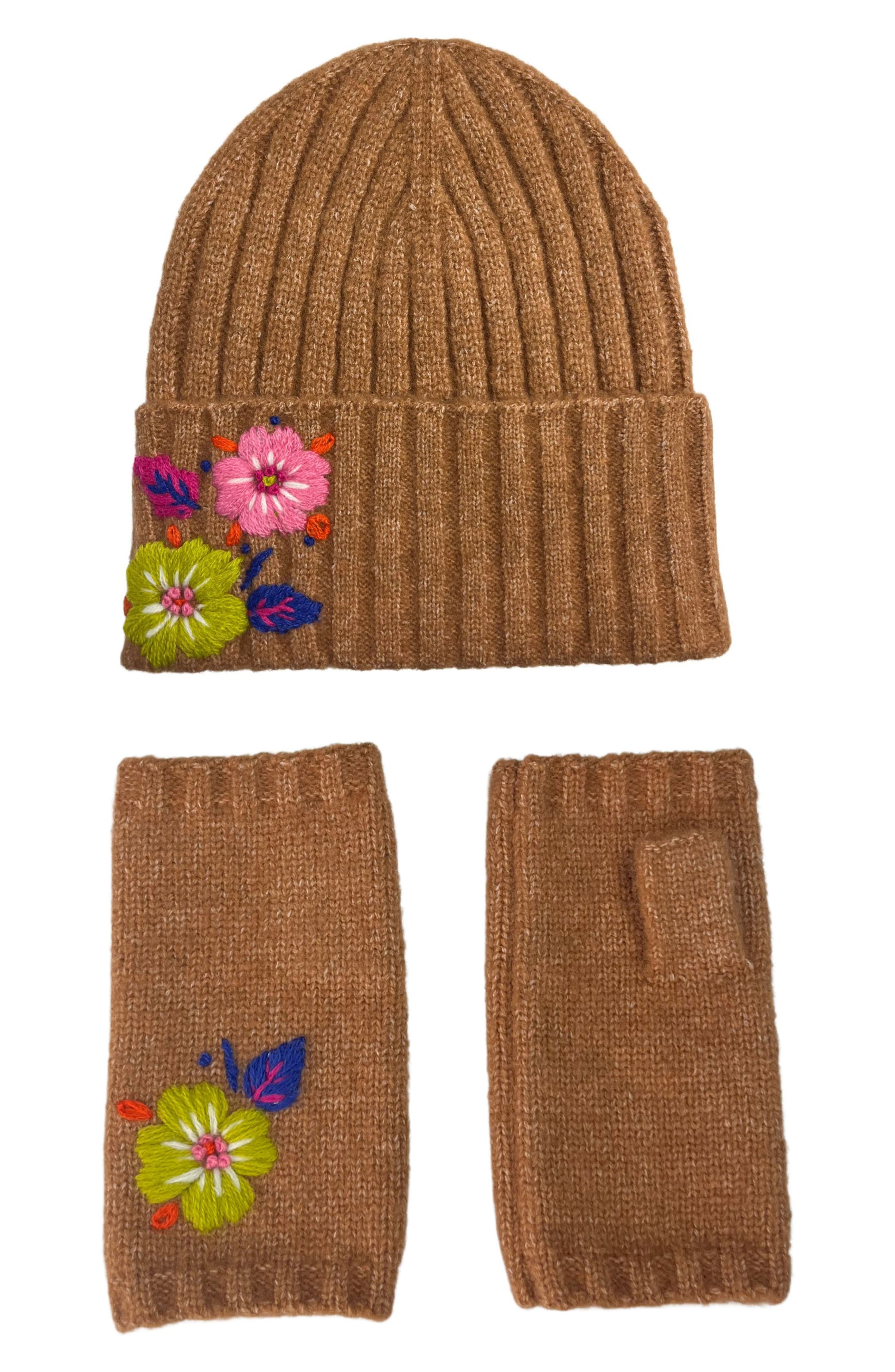 MARCUS ADLER Floral Beanie & Arm Warmers Set