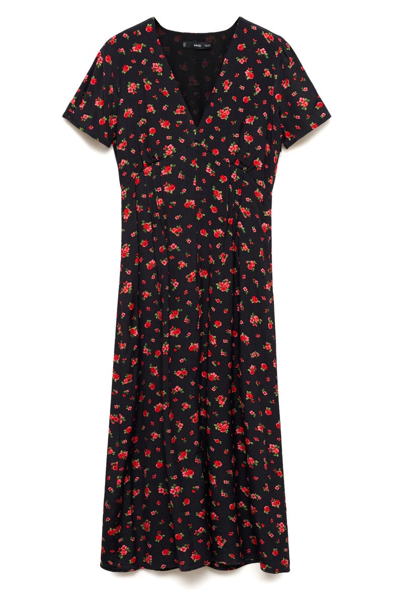 Floral Print Midi Dress, Alternate, color, BLACK