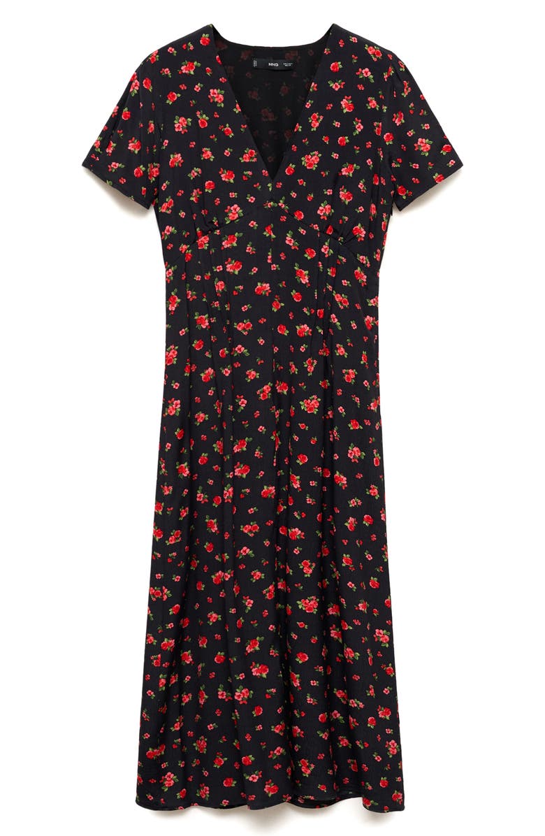 MANGO Floral Print Midi Dress, Alternate, color, Black
