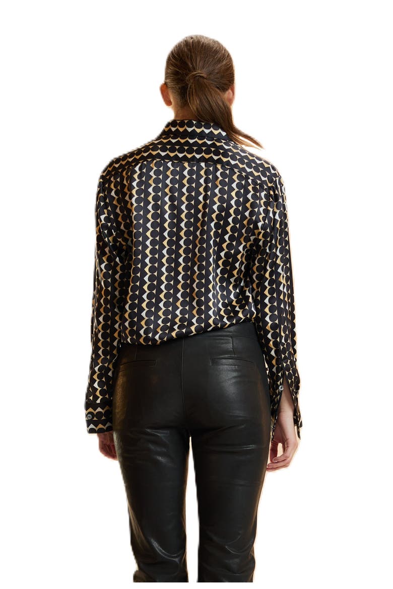 Foil Silk Button Up Shirt, Alternate, color, Geo Black/Camel Combo
