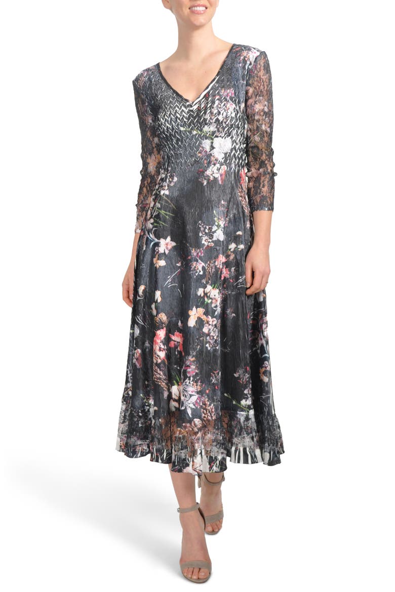 Floral A-Line Midi Dress, Main, color, MIDNIGHT FLEUR